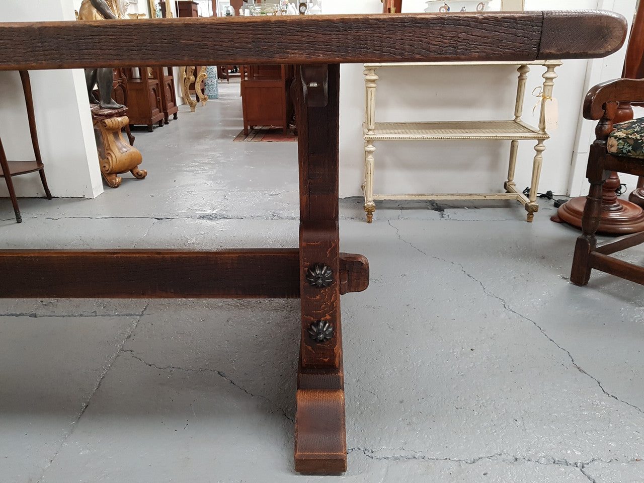 19th Century French Oak pedestal farmhouse table. In very good original detailed condition. Circa 1860's.