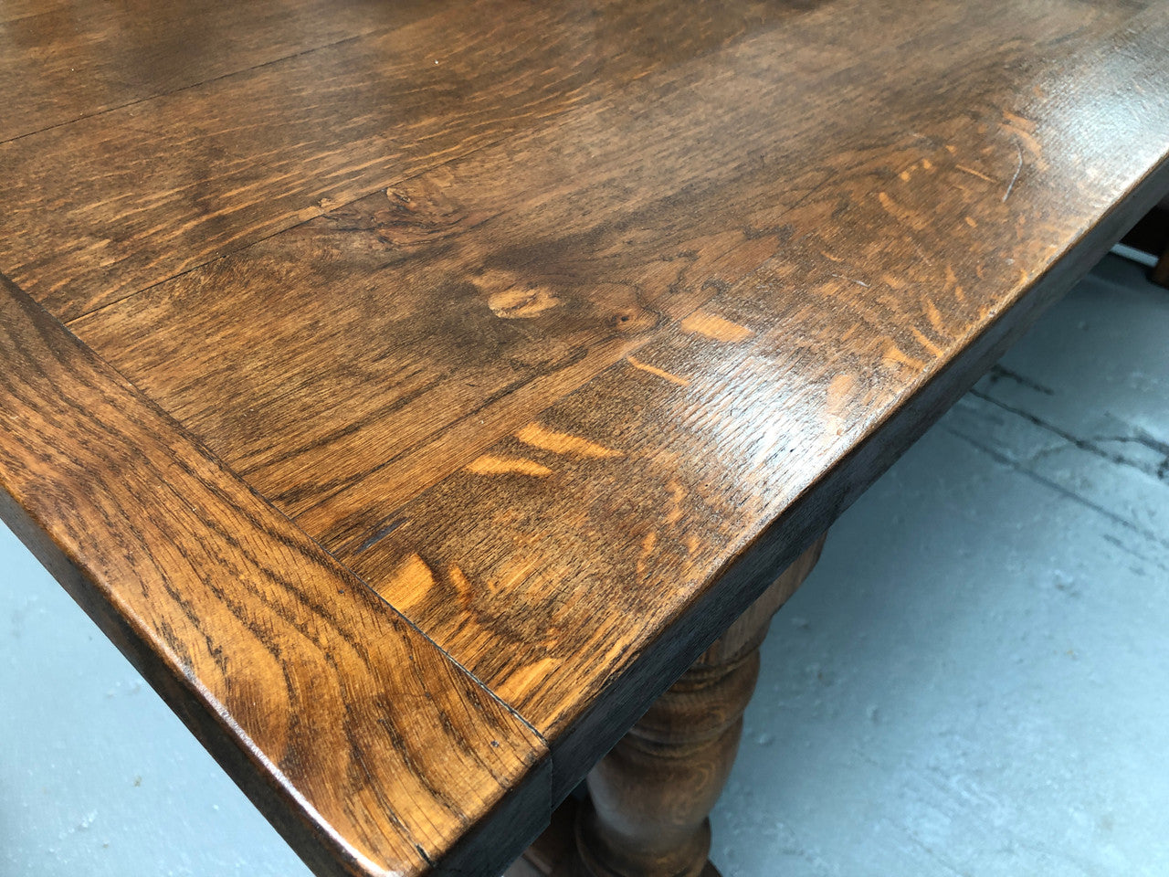 French Oak Stretcher Base Farmhouse Table