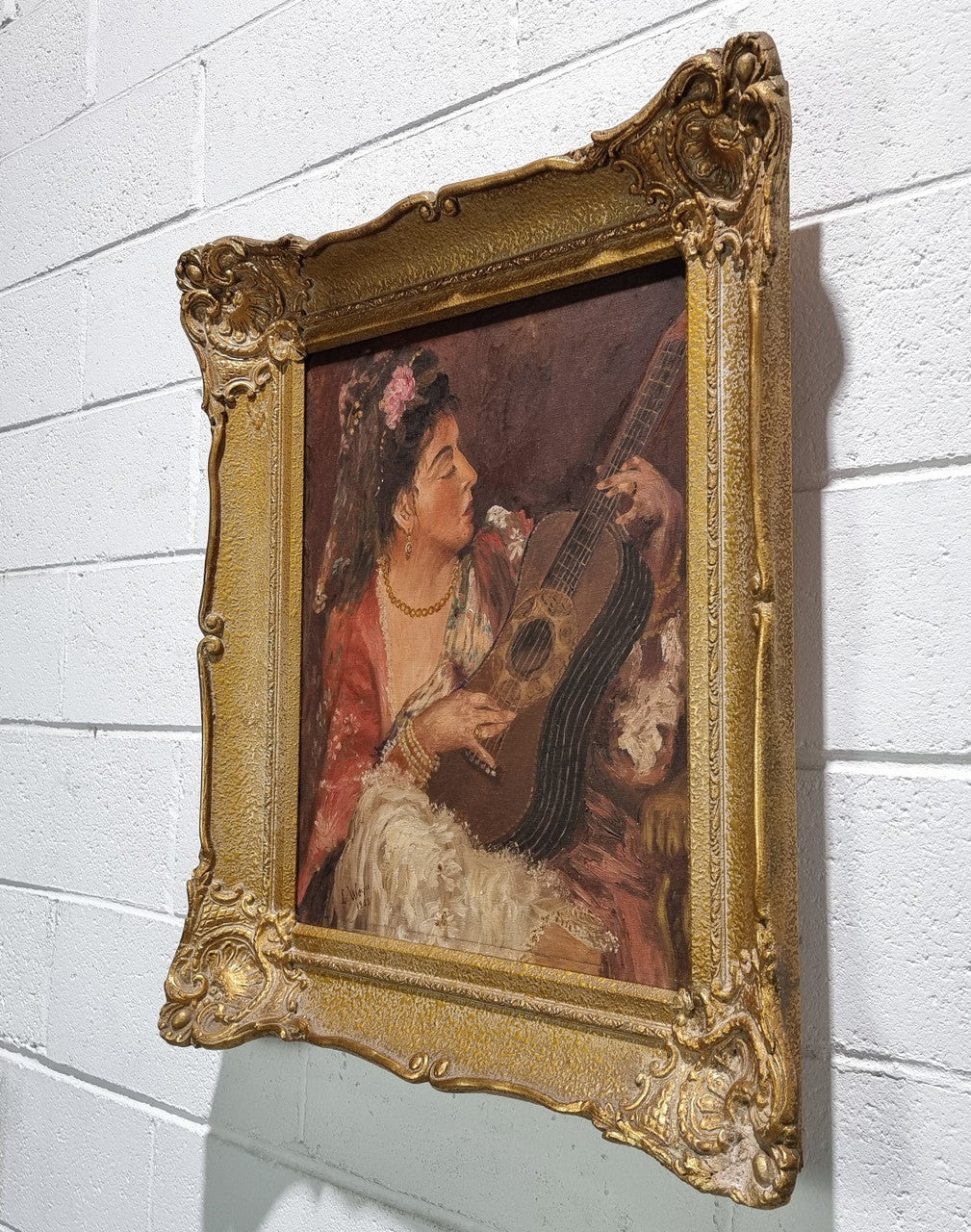 Stunning signed French oil on canvas of "The Serenade". In original gilt frame and is in good original condition.