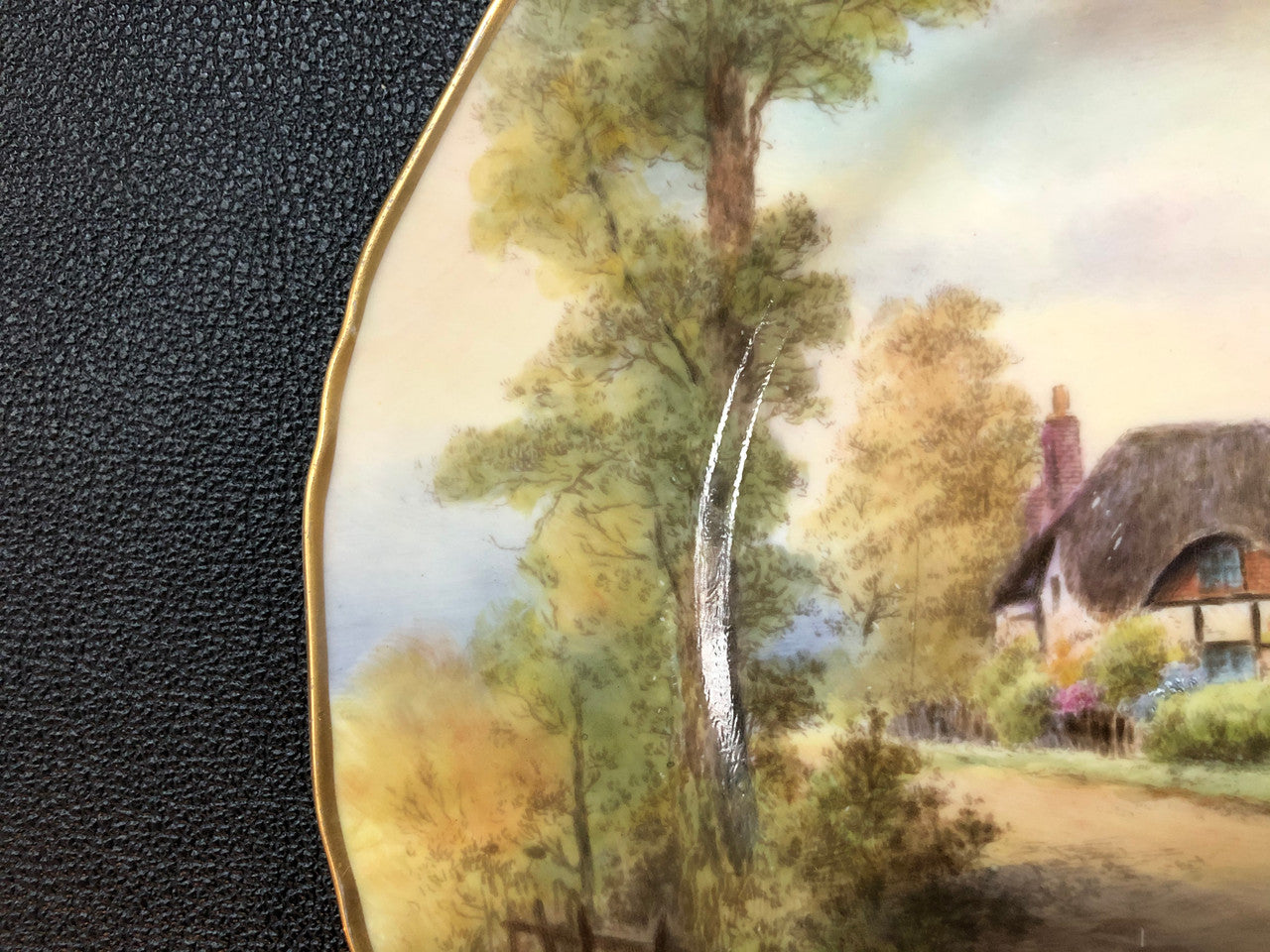Royal Worcester Hand Painted & Gilt Rim Cottage Plate By Raymond Rushton