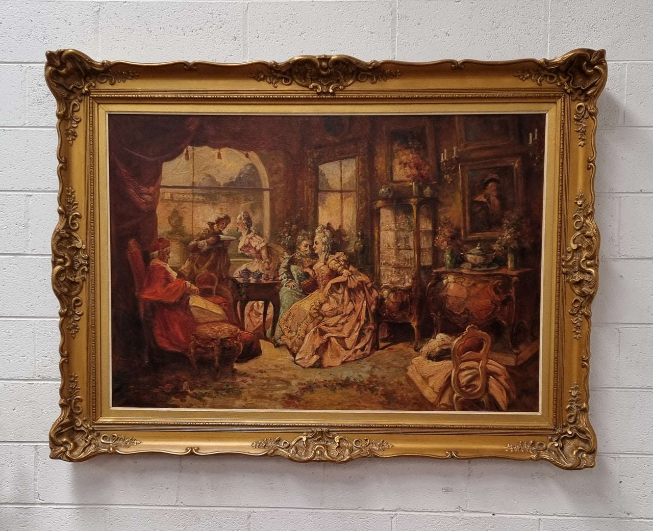 Beautifully framed oil on canvas, sourced in France is this stunning painting in an ornate decorative frame and in good condition.