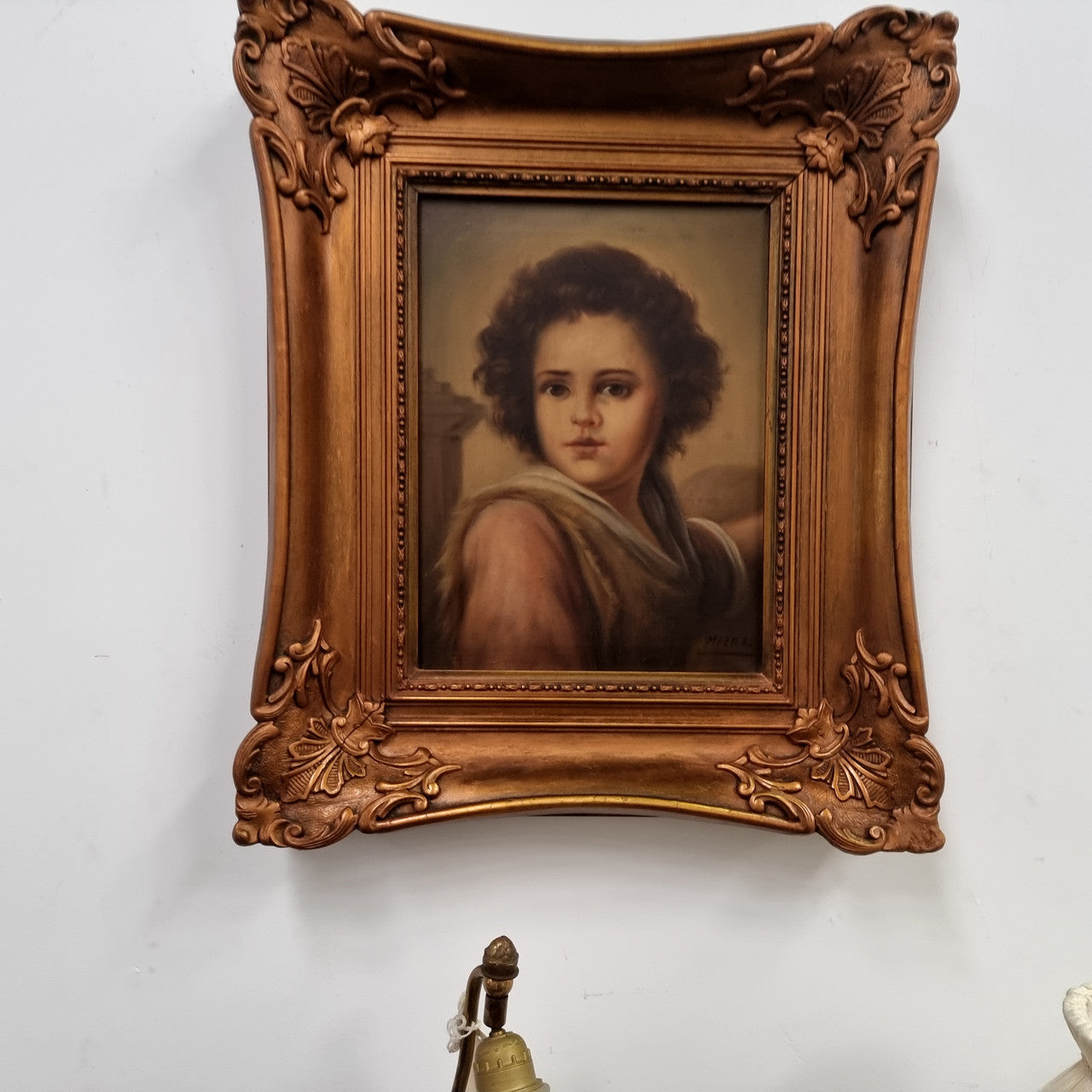 Attractive oil on canvas portrait of a young boy Signed “Meters” in an ornate gilt frame. In good original detailed condition.