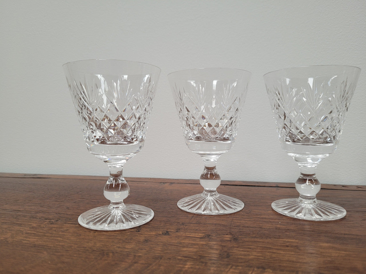 Set of six Stuart crystal “Henley” pattern wine glasses. In good original condition with no chips or cracks.