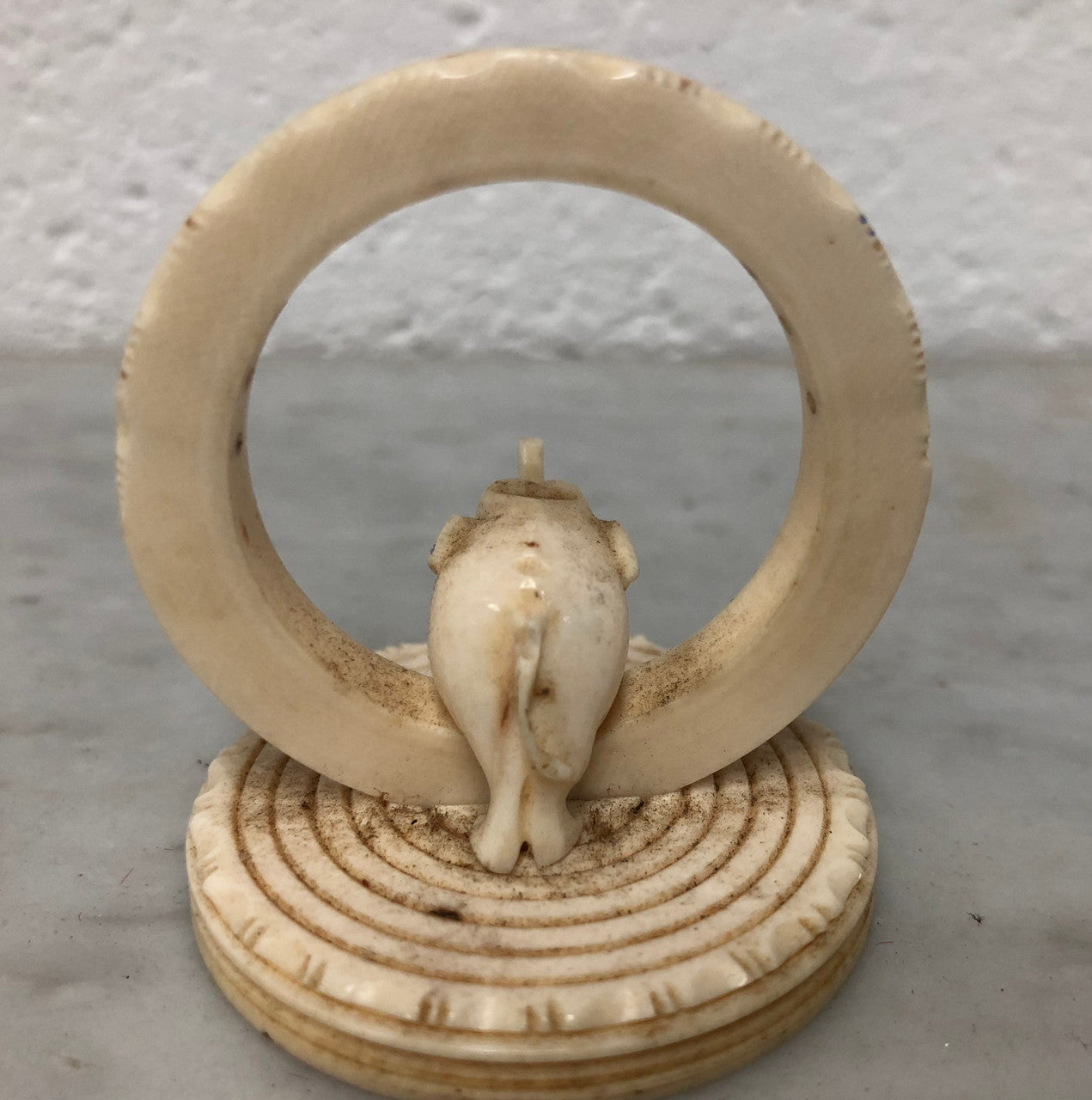 Unusual Antique carved Ivory serviette ring Featuring an Elephant. In good original condition.