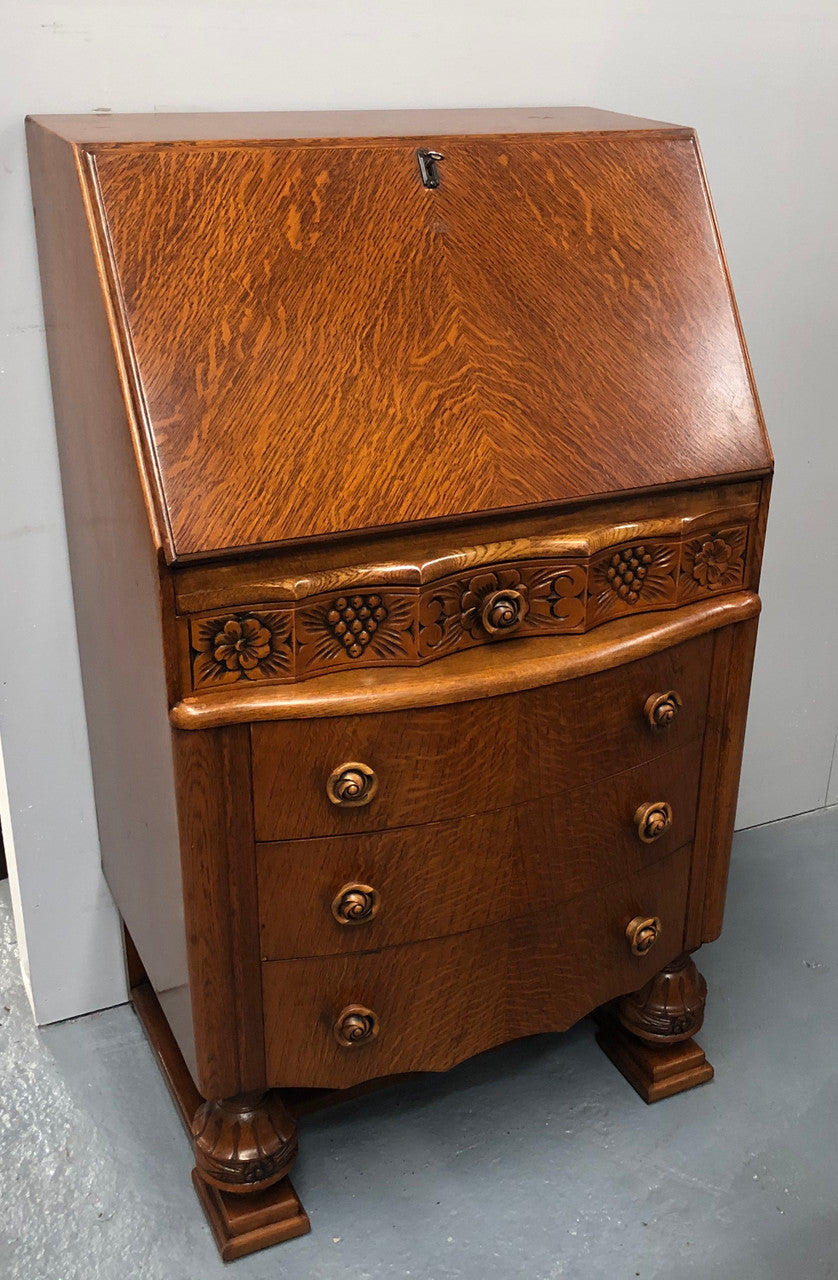 Tudor Style Oak Drop Down Writing Desk for sale at Moonee Ponds Antiques showroom in Airport West