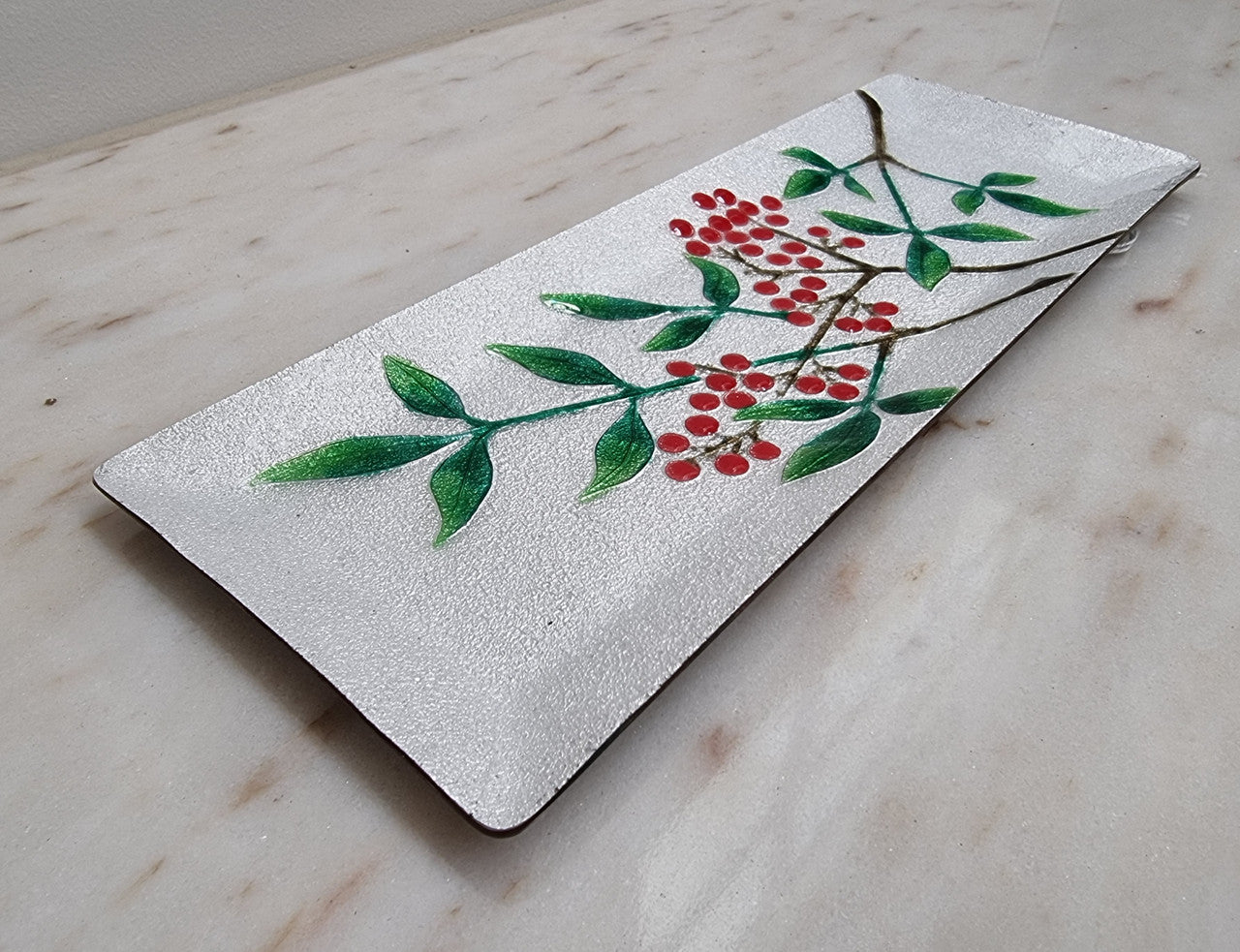 Stunning Vintage Japanese Enamel Tray with Floral Pattern