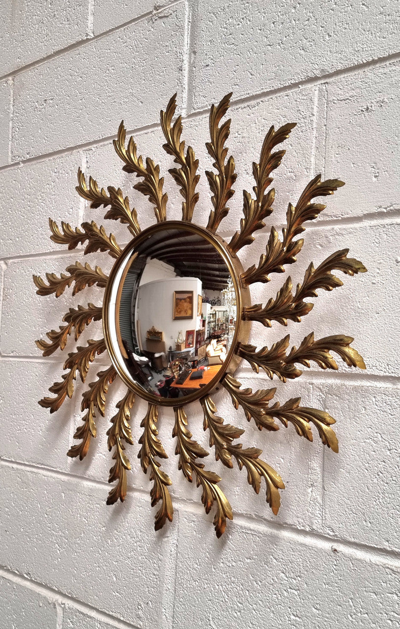 Attractive French Vintage Starburst Convex mirror. It has been sourced from France and in good original detailed condition. Please note mirror does have some spotting due to age but only adds to its character.