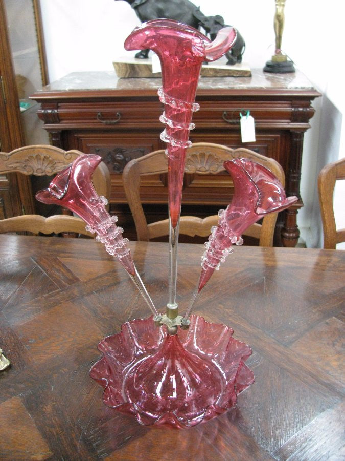 Victorian Cranberry Glass Epergne Vase