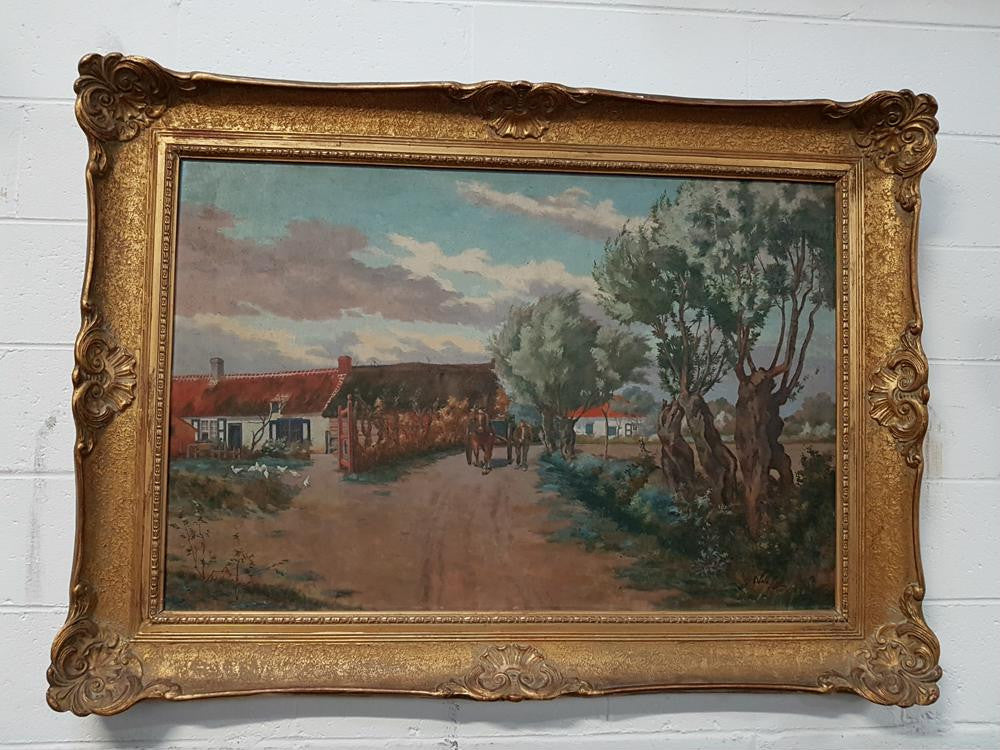 A superb French oil painting of a lovely landscape farm scene, signed by the artist. Framed in an original gilt frame.