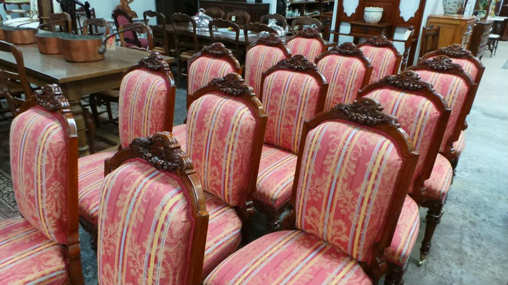 Set of 14 French Walnut Upholstered Chairs