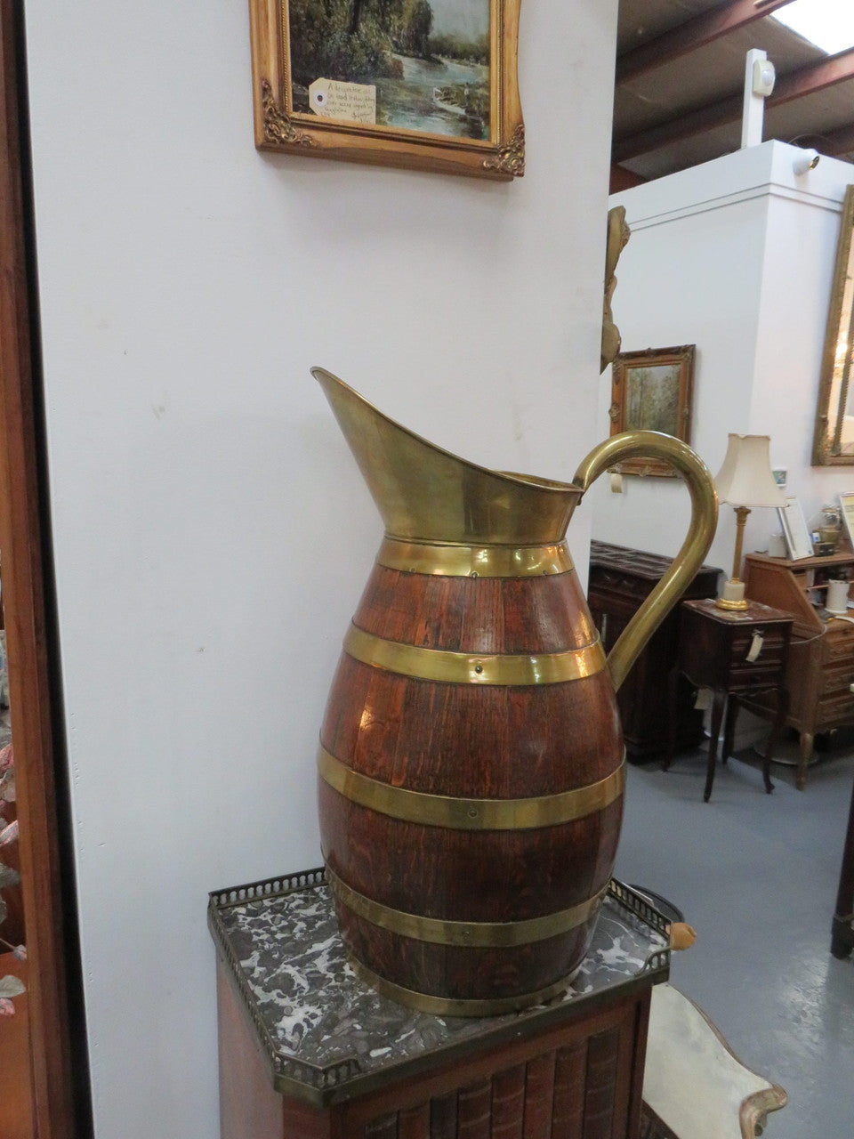 Large French Oak And Brass Banded Measuring Jug