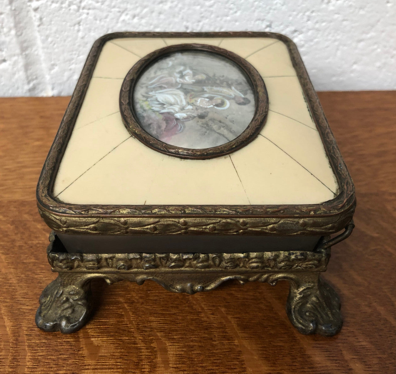 Edwardian Gilt Metal & Hand-Painted Miniature Casket