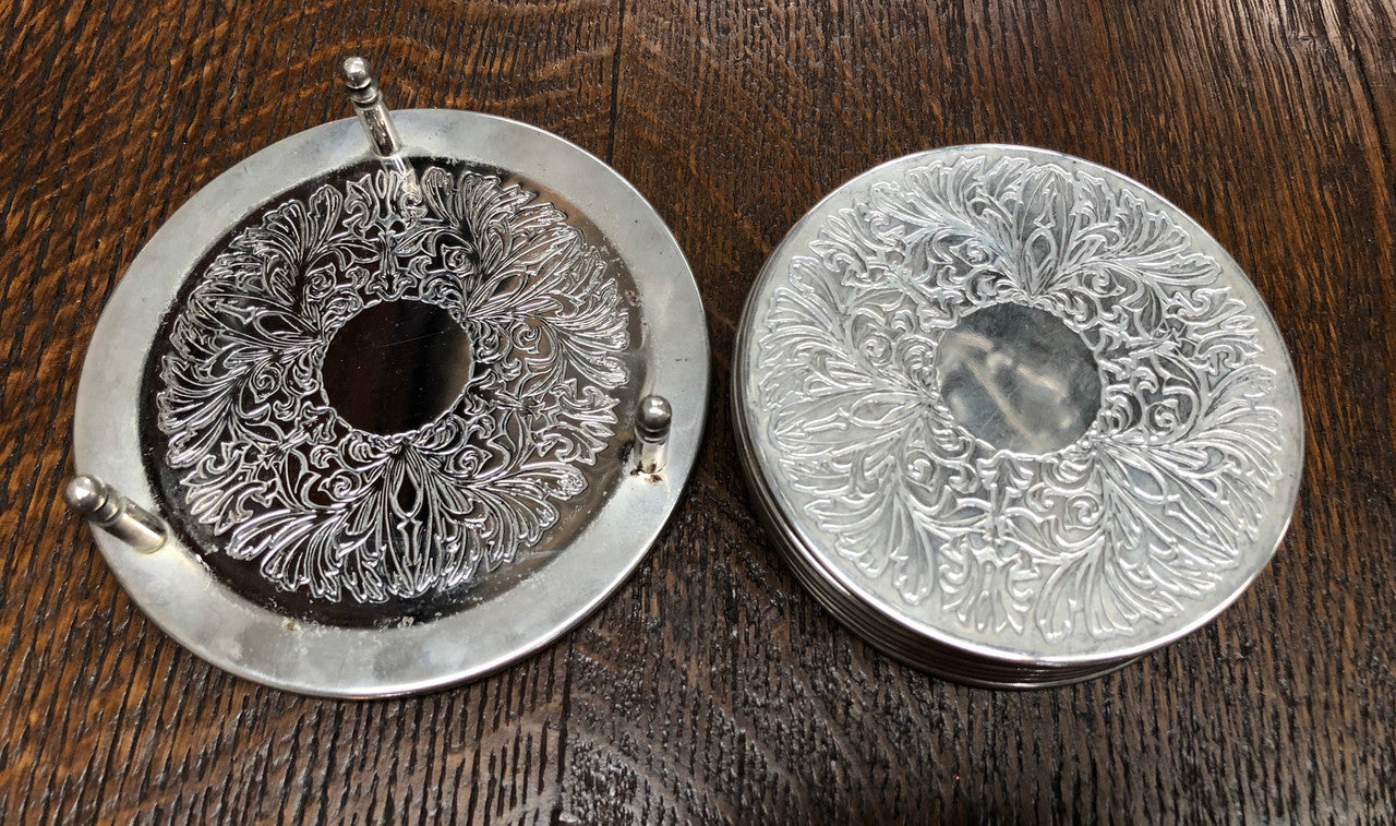 Set Of 6 Silver Coasters In Original Holder