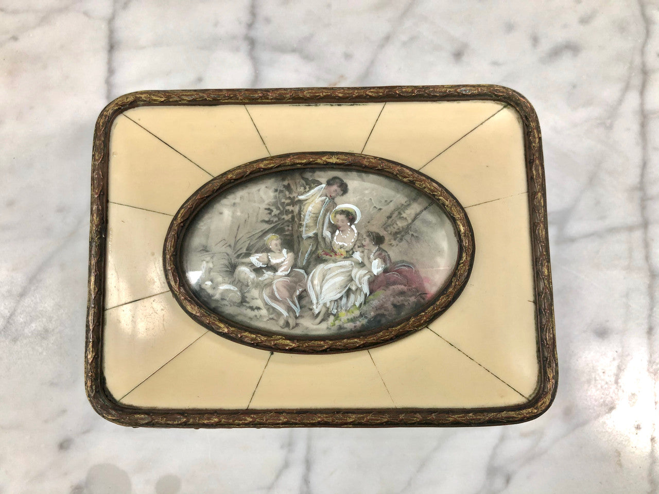 Edwardian Gilt Metal & Hand-Painted Miniature Casket