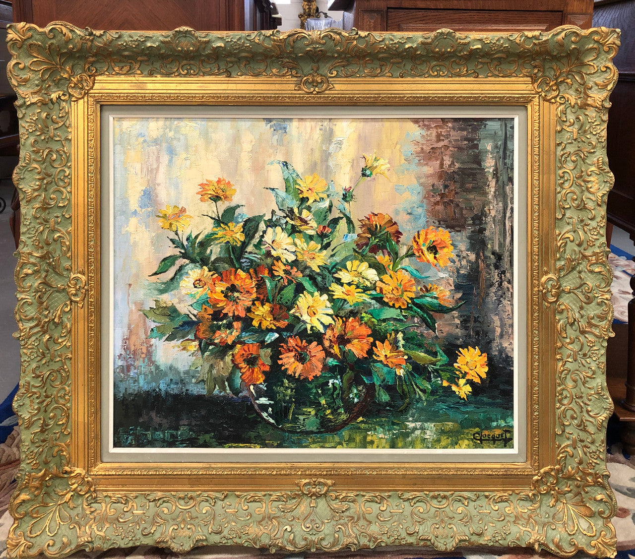 Beautifully framed floral oil on canvas