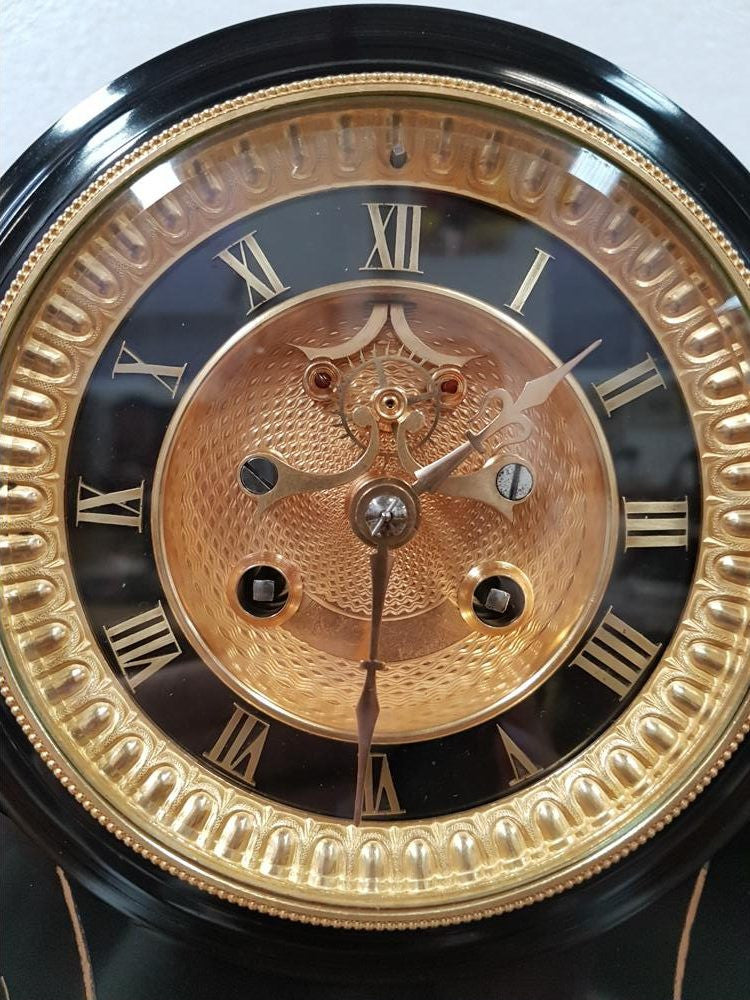 French Black Marble Three Piece Clock Set