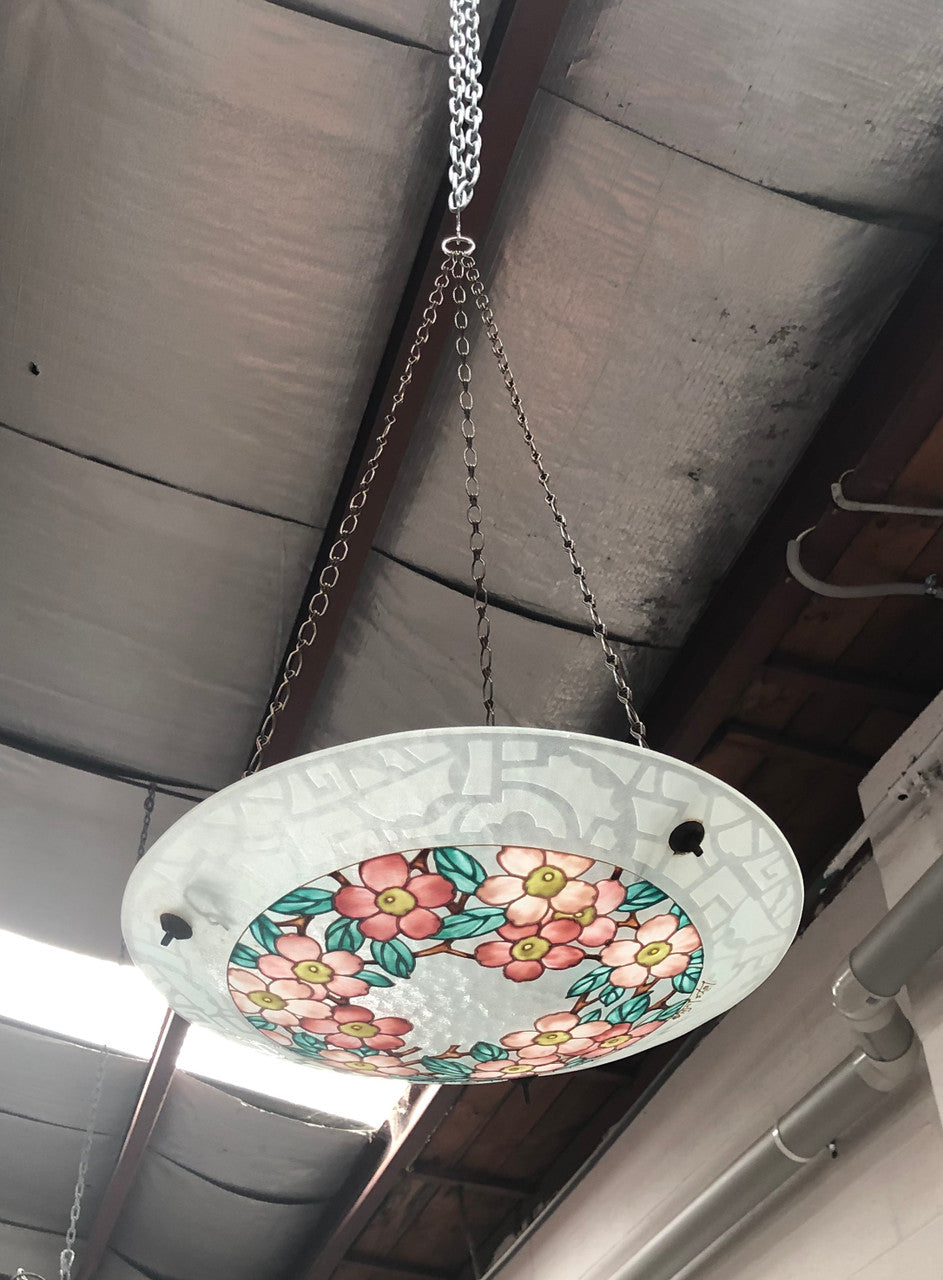 Rare French Art Deco Hanging Light Shade Hand-Painted & Signed