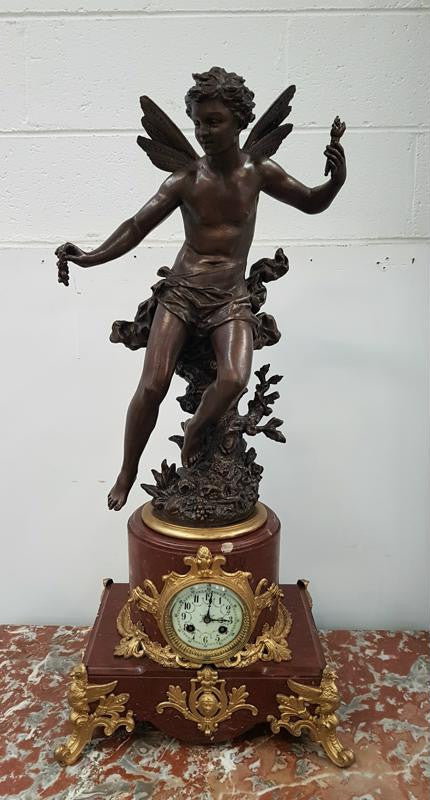 Monumental French Gilt & Rouge Marble Clock