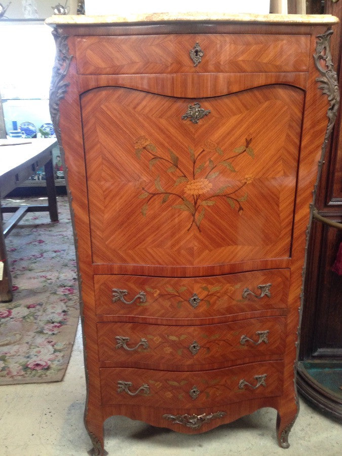 French Marquetry Inlaid Abattant