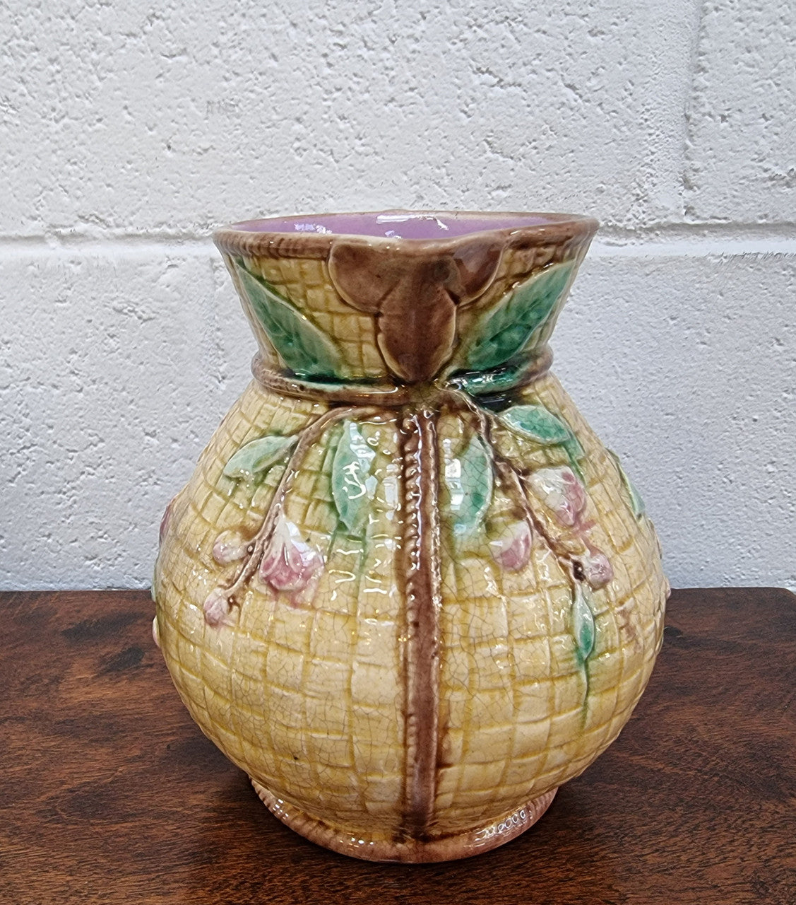 Victorian Majolica Jug With Apple Blossom Pattern