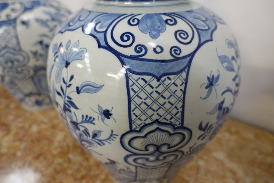 Pair of Victorian Delftware Vases