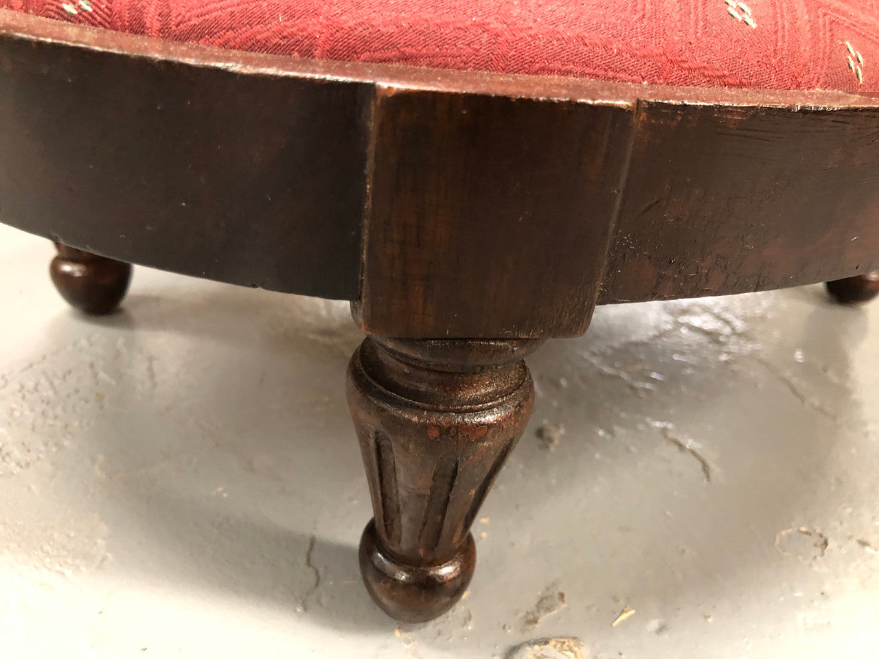 Upholstered Antique Mahogany oval foot stool. In very good original condition.