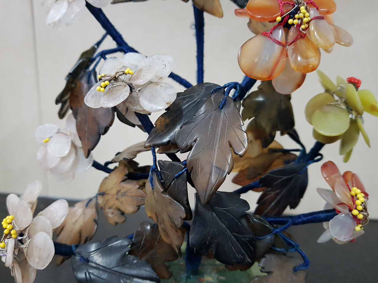 Vintage Chinese Soapstone & Jade Tree On Base