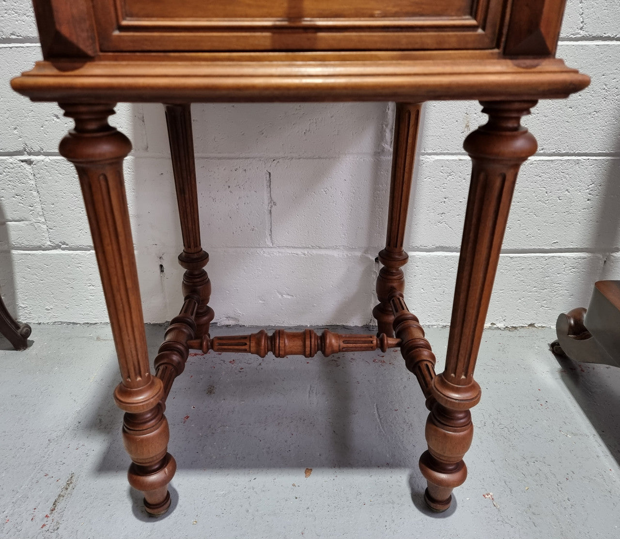 French Walnut Henry II Style Bedside Cabinet With White Marble Top