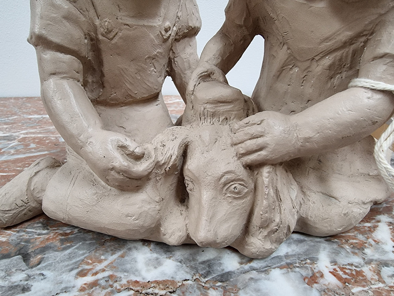 Vintage Austin productions signed Patricia Hannon Sculpture, "Boy Girl and Dog" "1981GG183". In good condition please view photos as they help form part of the description.