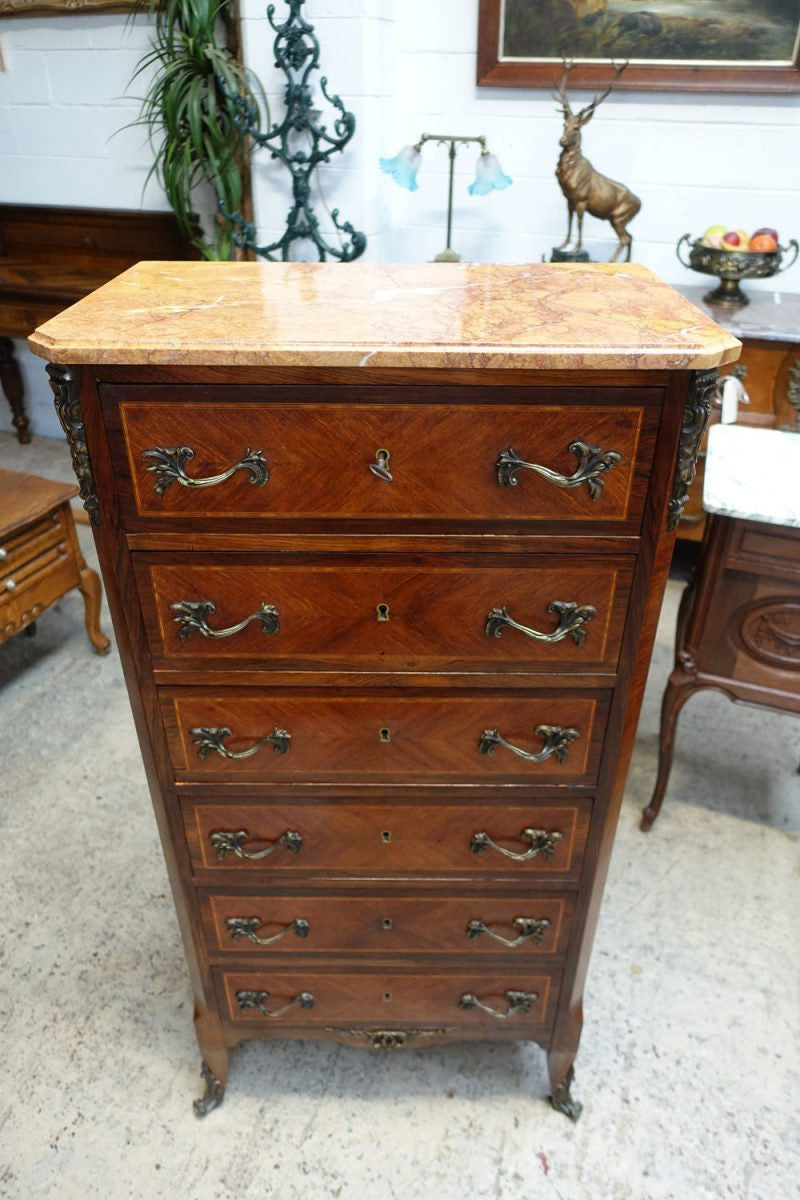 French Rosewood And Walnut Parquetry Inlaid Chest Of Drawers