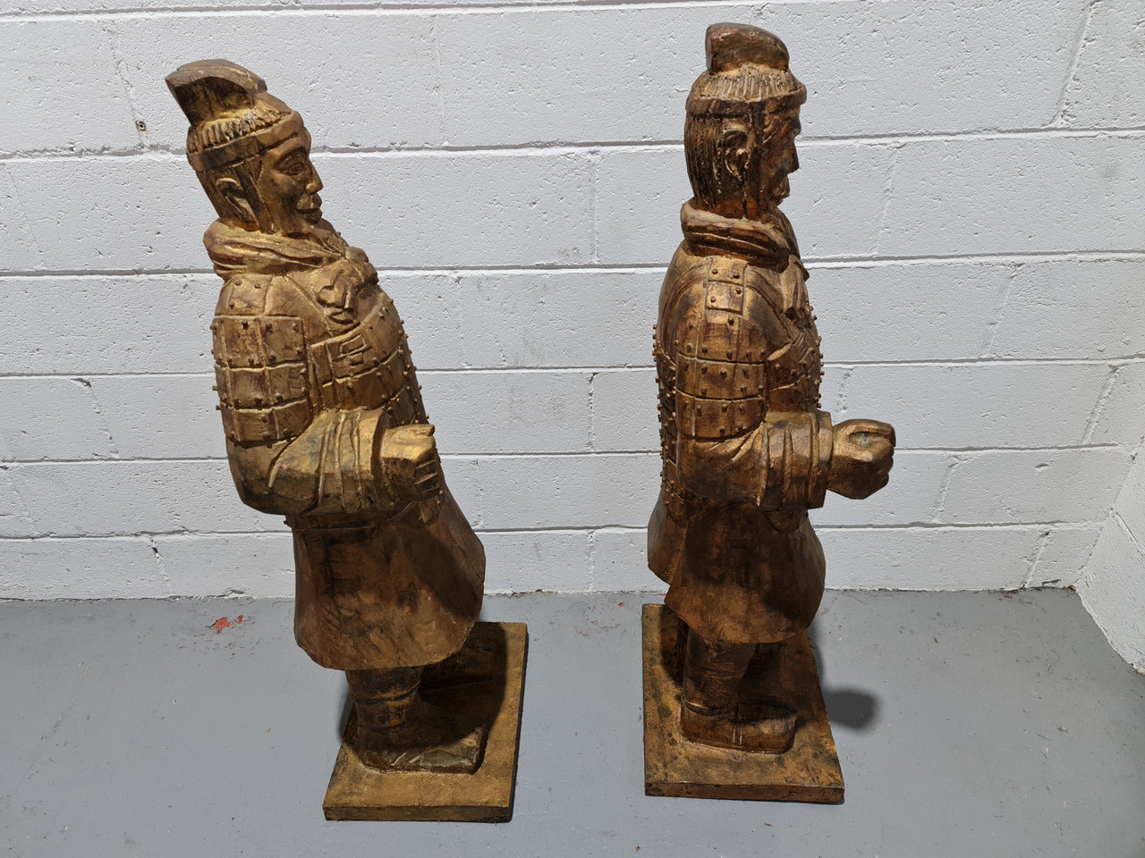 Impressive pair of carved wood and gilt large Chinese Warriors. Circa: 1960. In good original detailed condition.