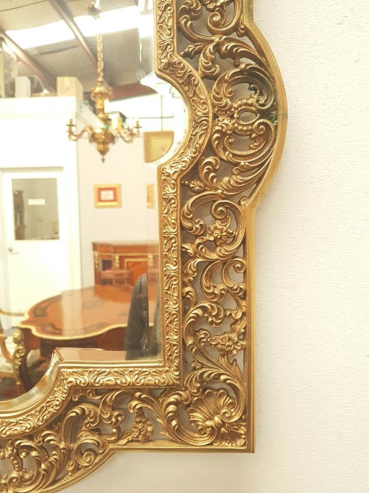 Highly Decorative Antique Solid Brass Bevelled Mirror