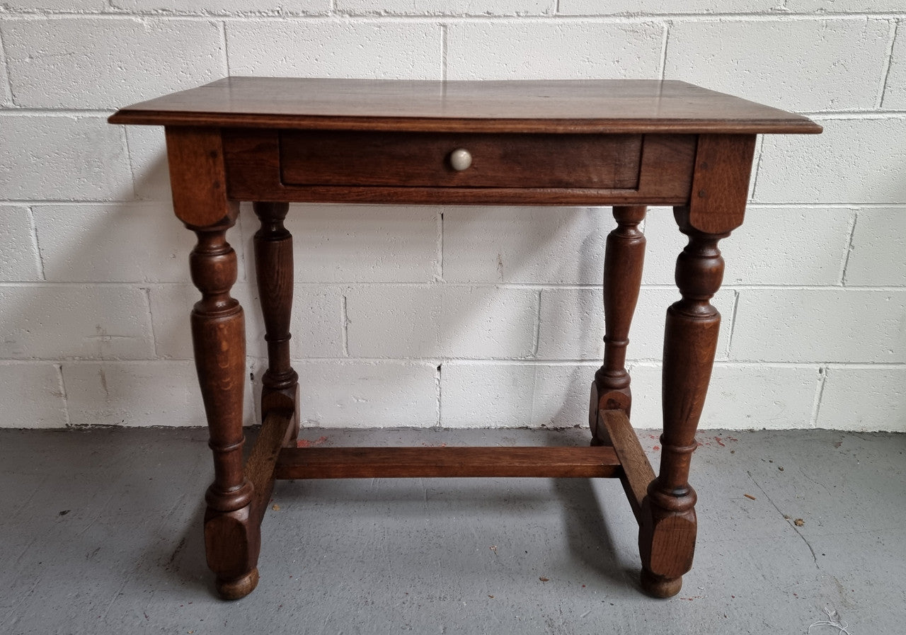 Rustic French Oak Desk with Single Drawer & Turned Legs