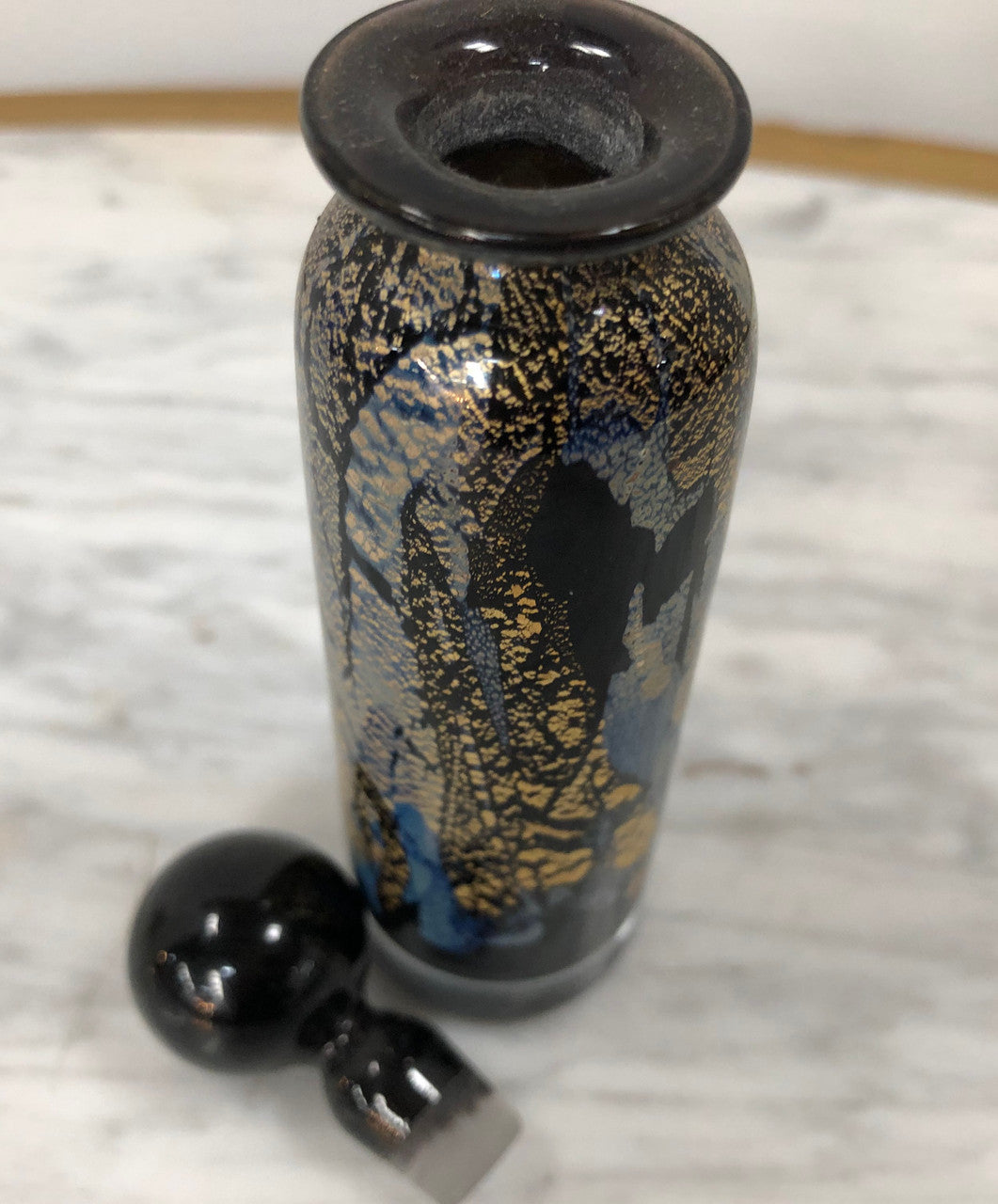 Nick Wirdnam Long Black & Gold Art Glass Scent Bottle