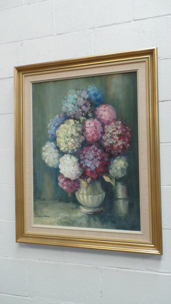Framed Oil Painting Of Hydrangeas On Canvas