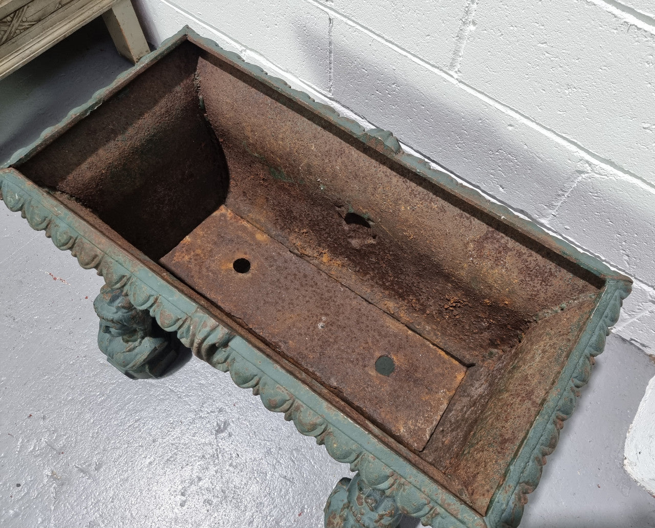 Rare French 19th Century cast iron green painted planter on stand. In good original condition.
