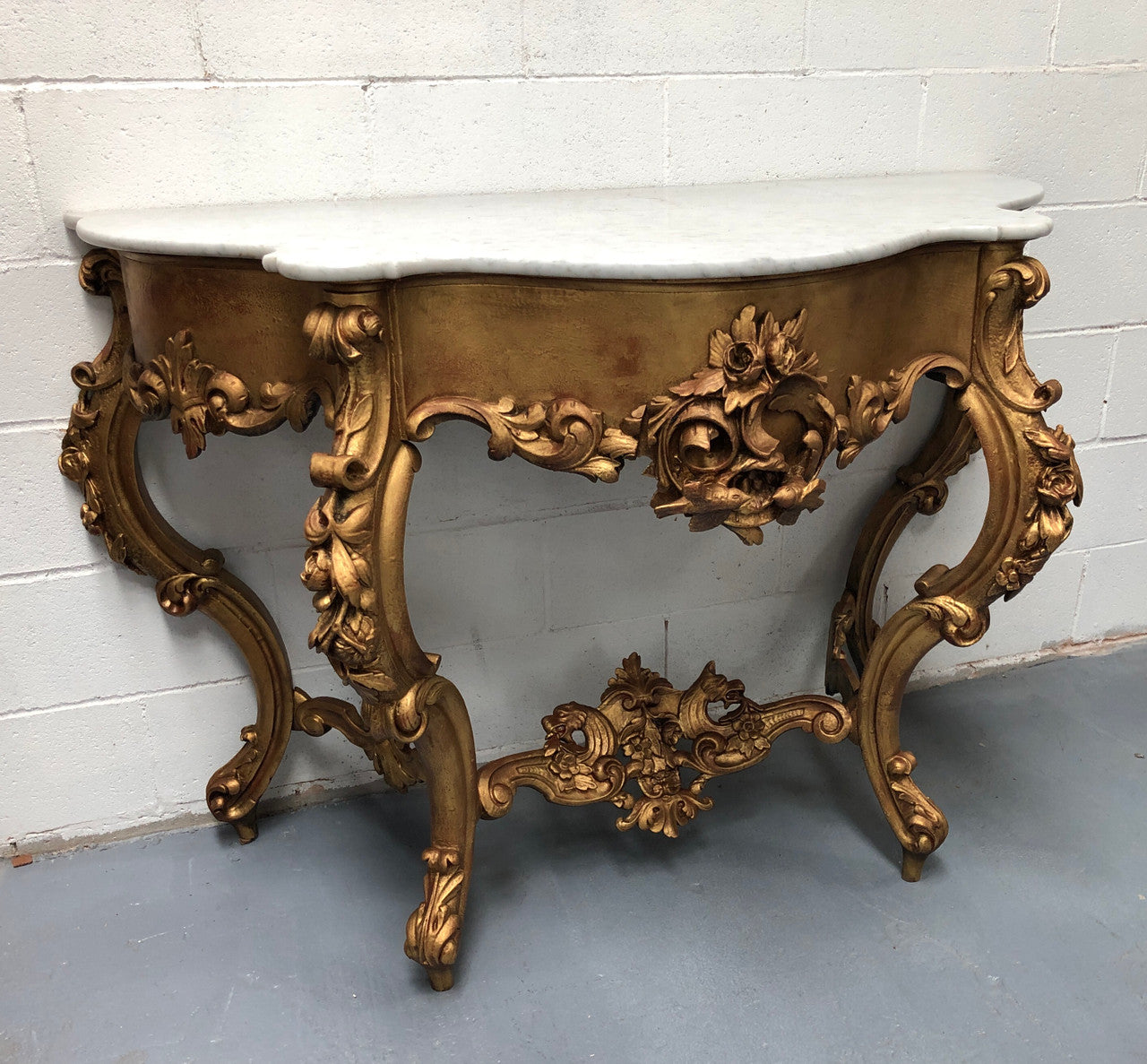 A very grand 19th century French marble top giltwood console. In very good original condition. Circa 1880.
