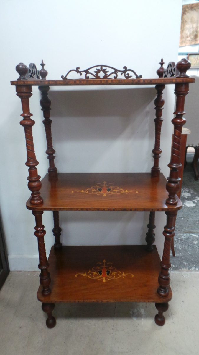 A Beautiful Victorian English Inlaid And Detailed Carved Whatnot