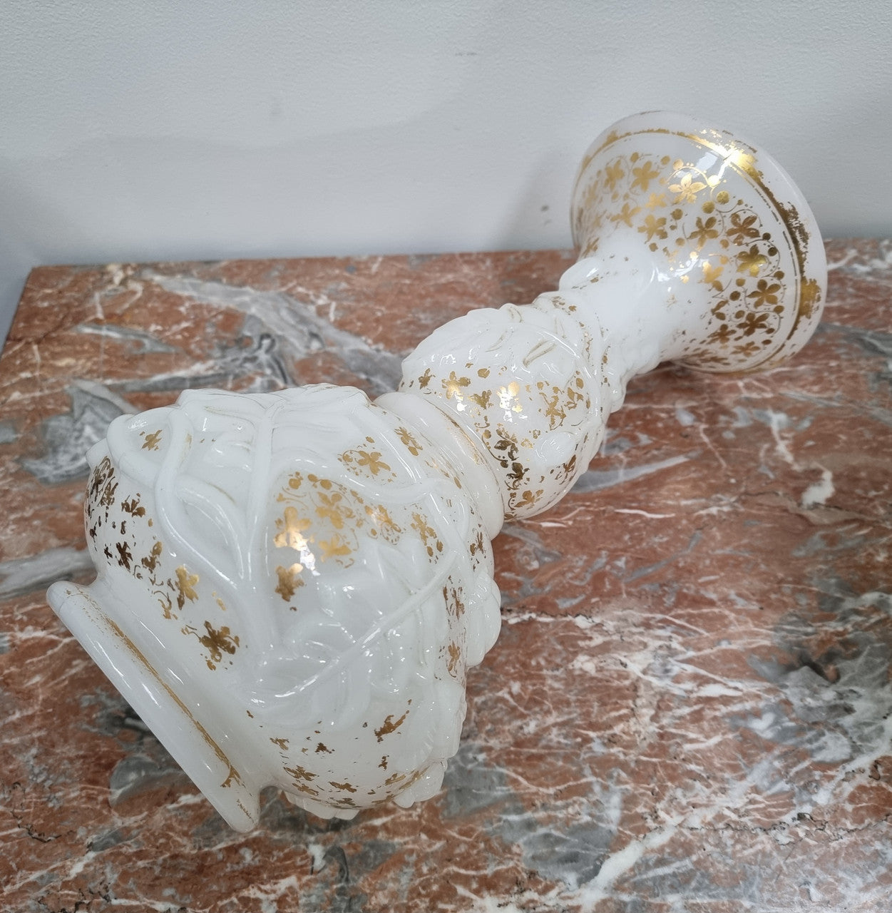 French 19th Century Milk Glass Embossed Vase