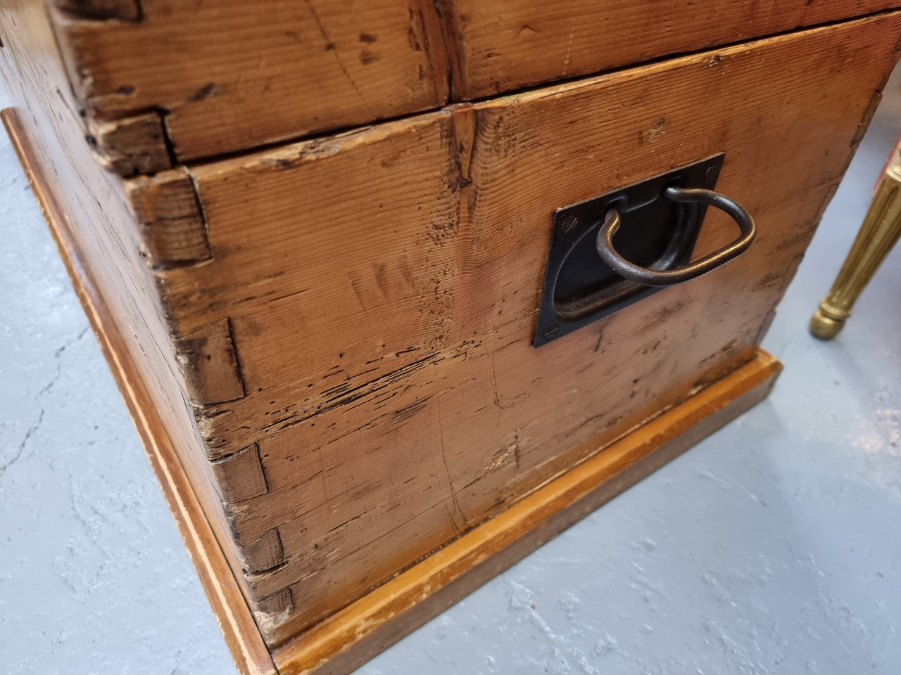 Lovely Pine chest / blanket box with loads of rustic character and iron hardware. This piece would also make a great coffee table, and is in good original condition.