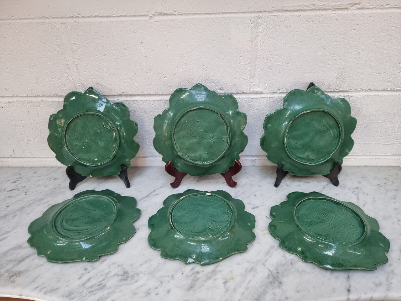 Set of 6 Victorian majolica grape vine plates. No markings – European. In very good original condition. $265 the set of six. 22.5cm Diam