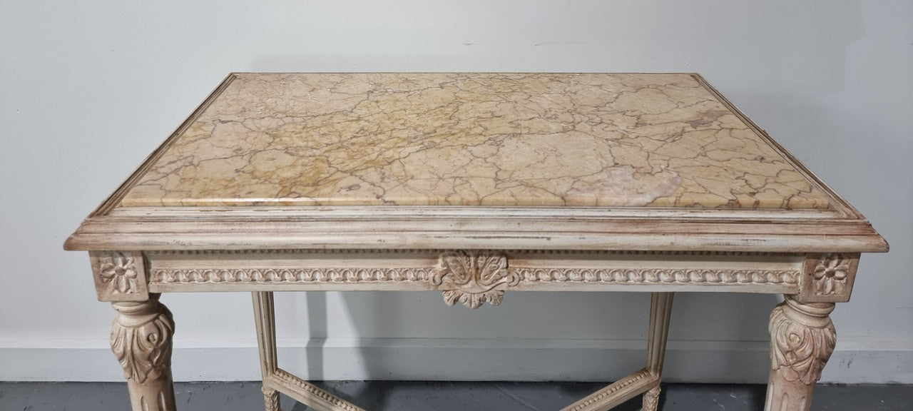 Louis XVI Painted & Marble Top Console Table With Two Drawers