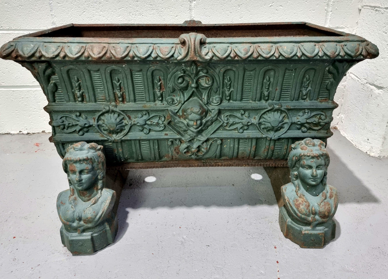 Rare French 19th Century cast iron green painted planter on stand. In good original condition.