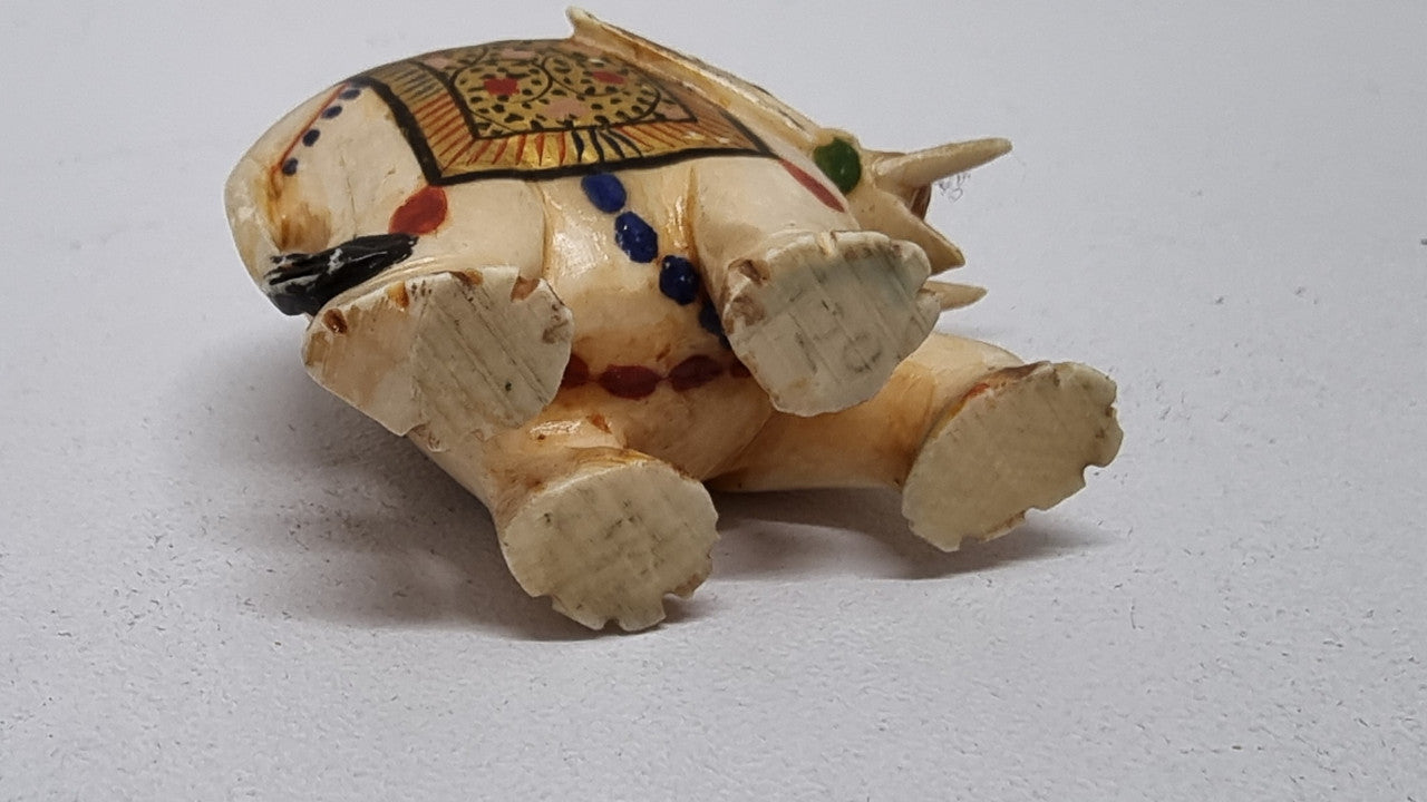 Vintage Hand Carved Hand Painted Ivory Elephant