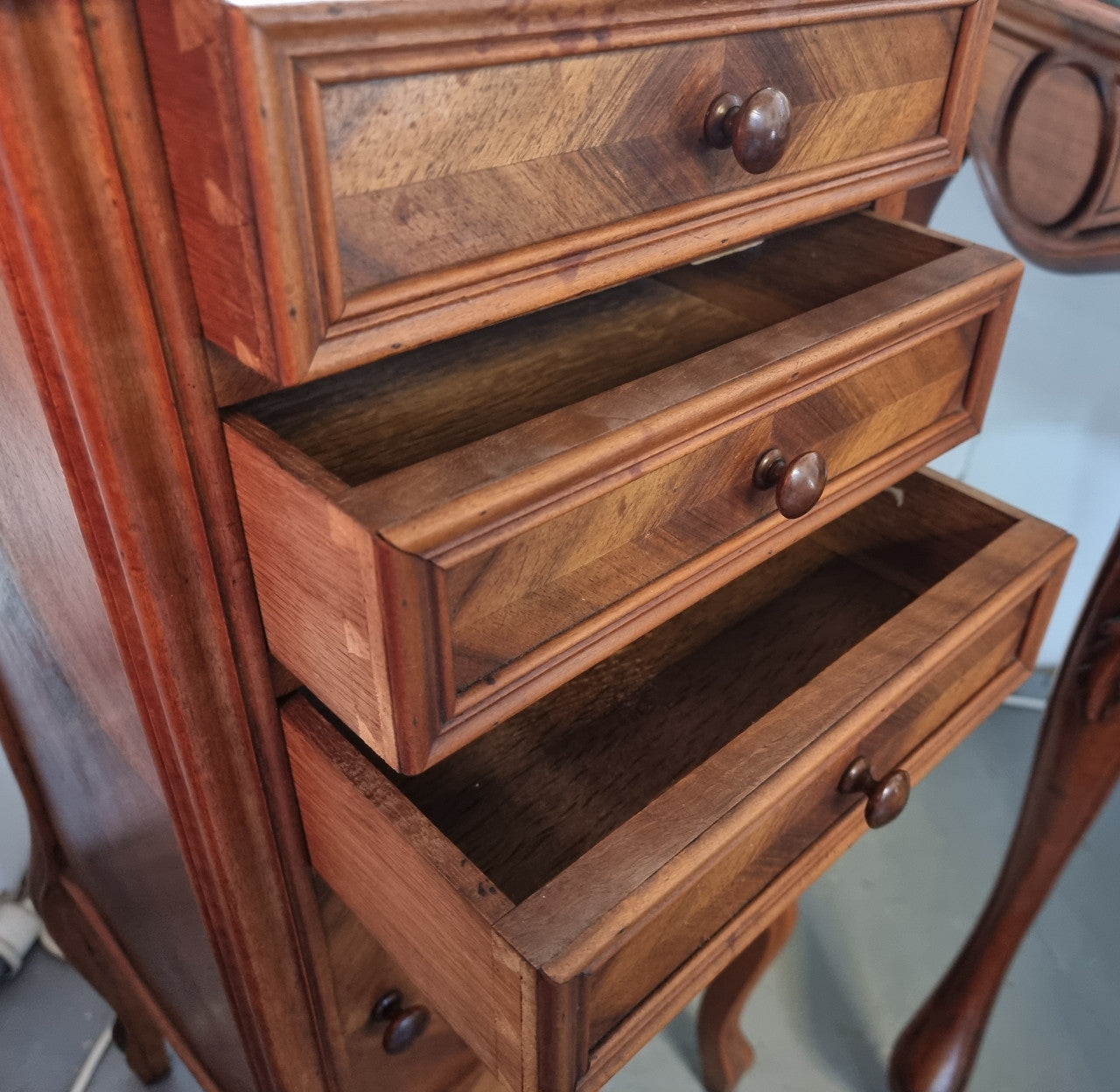 Louis XV Style Walnut Bedside-Side Cabinet With Inset Marble Top