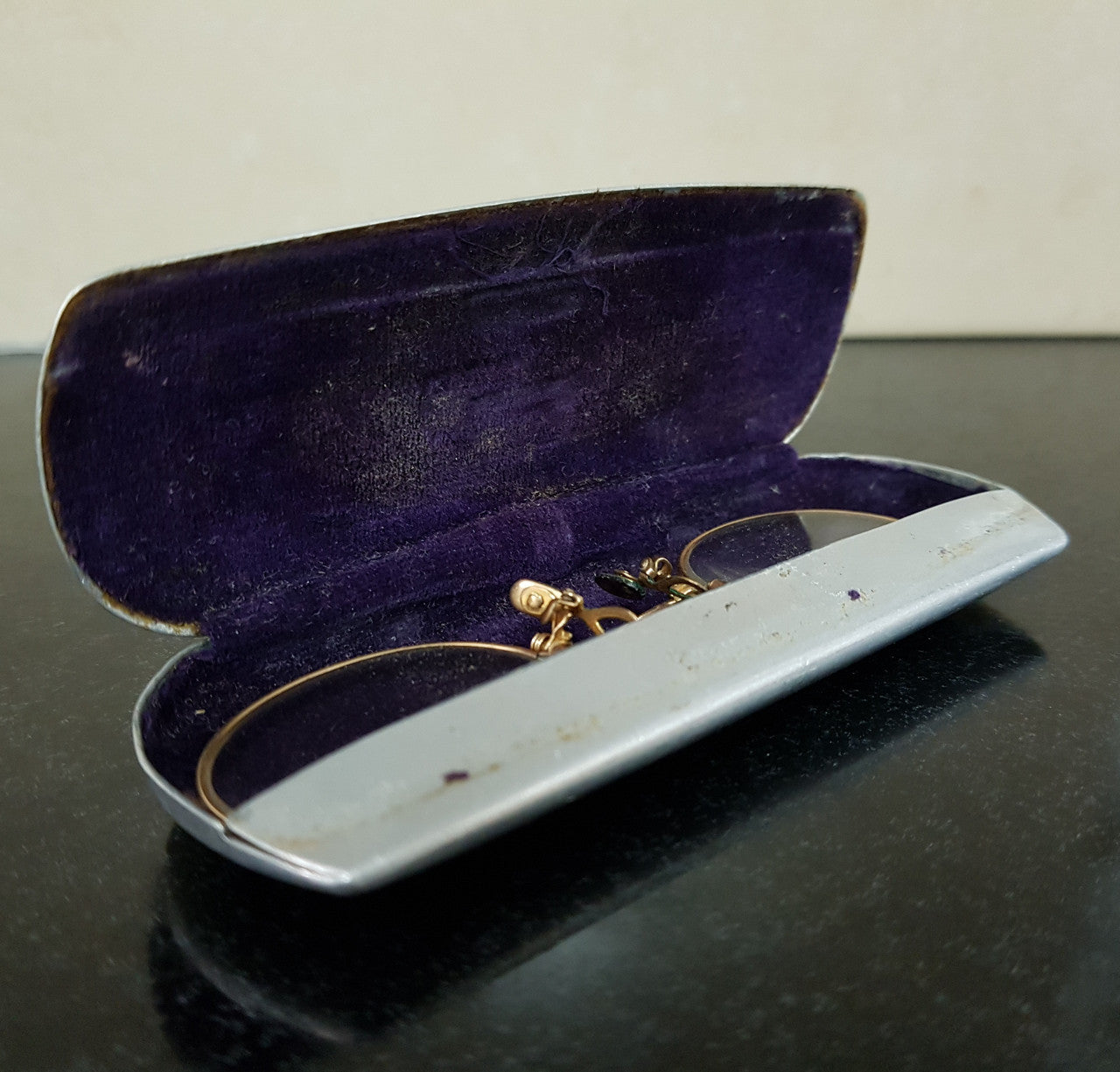 Antique Gold Plated Pince-Nez Reading Glasses In Original Case