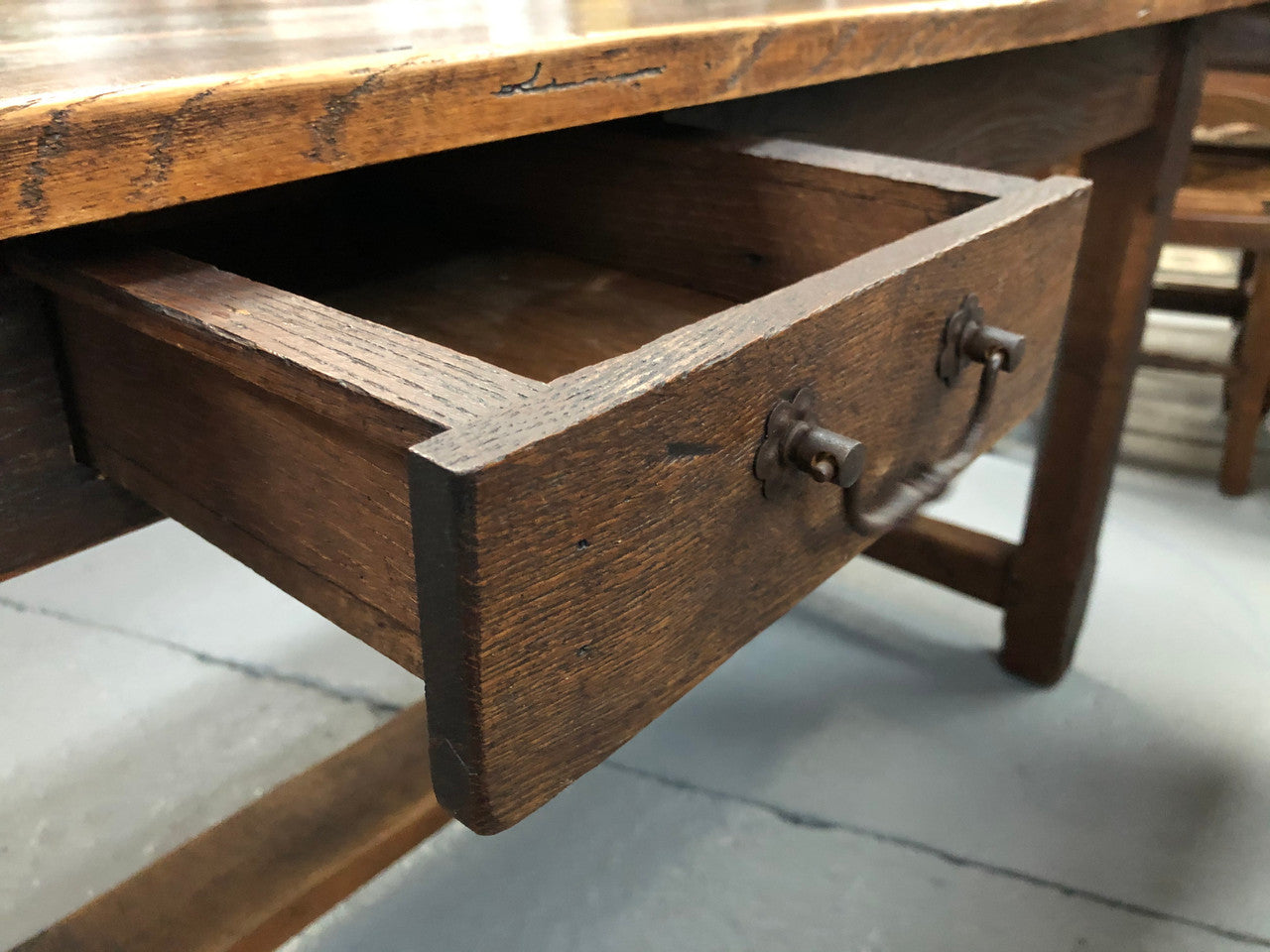 19th Century French Oak Farmhouse Table With Drawer