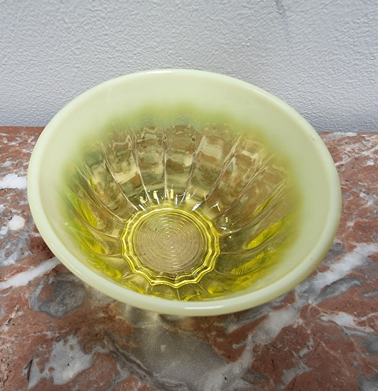 A fabulous rare Vaseline glass small jug and sugar bowl in good original condition.
