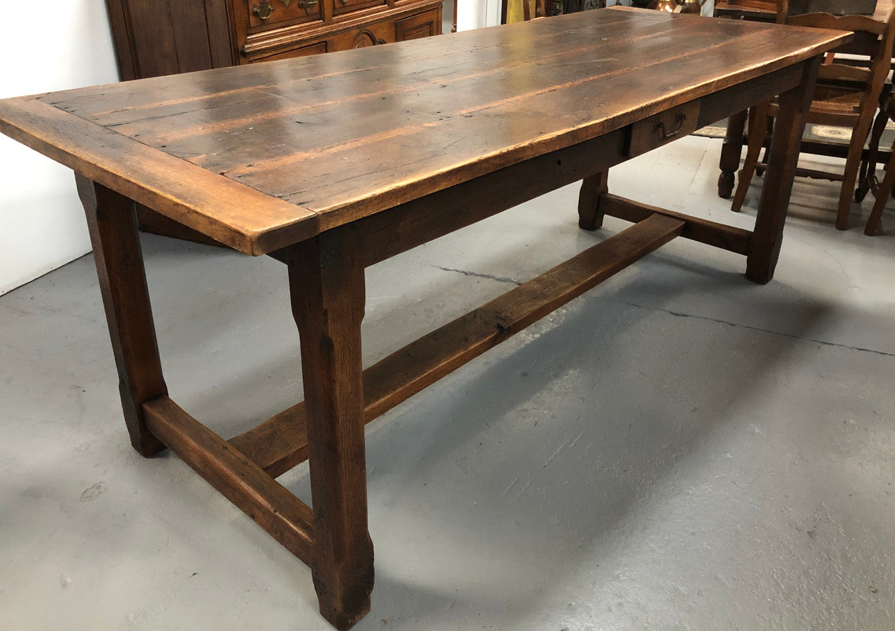 19th Century French Oak Farmhouse Table With Drawer