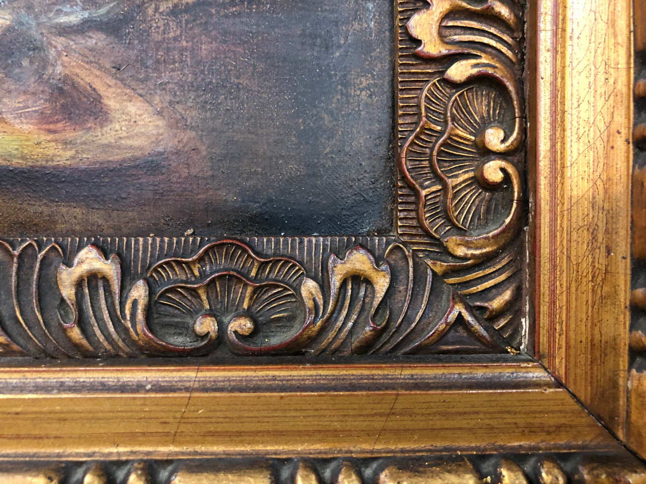 Large French Oil On Canvas Of Romantic Scene With Cherubs